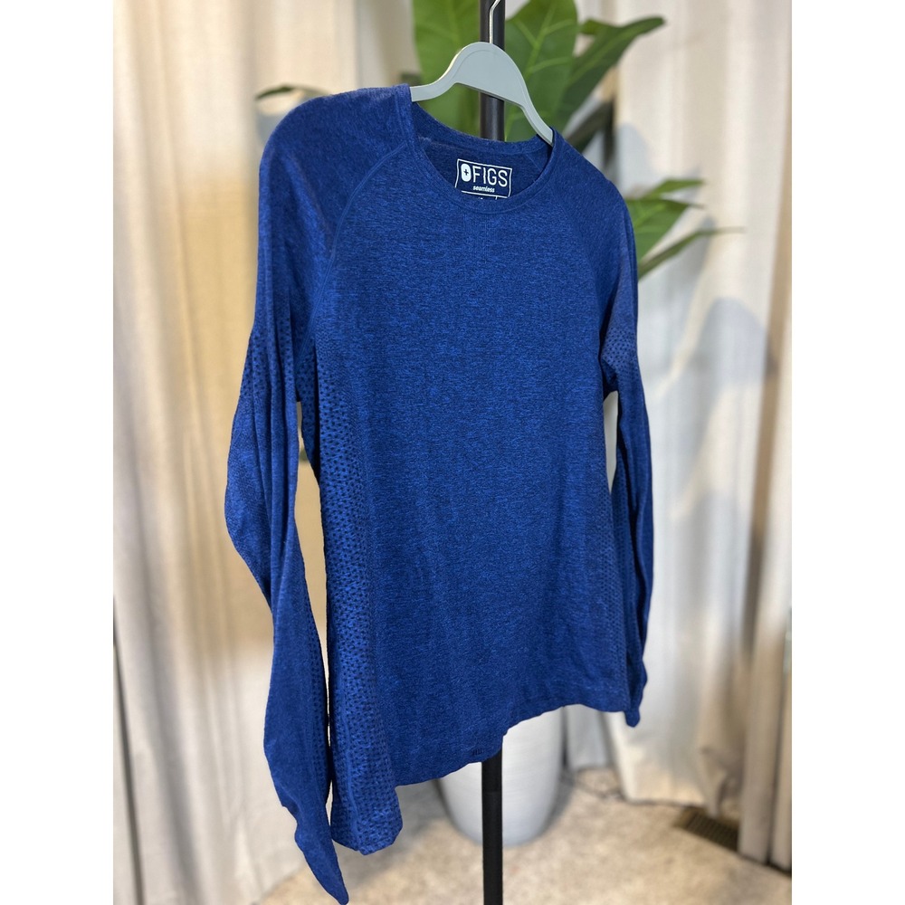 FIGS Seamless Long Sleeve Performance Top Royal Blue Space Dye Large Womens - Picture 3 of 8